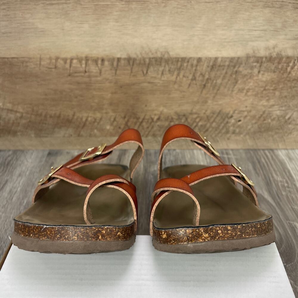Madden Girl 8 M Leather Slides Brown Gold Buckle Criss Cross Slip on Sandals - Picture 6 of 13